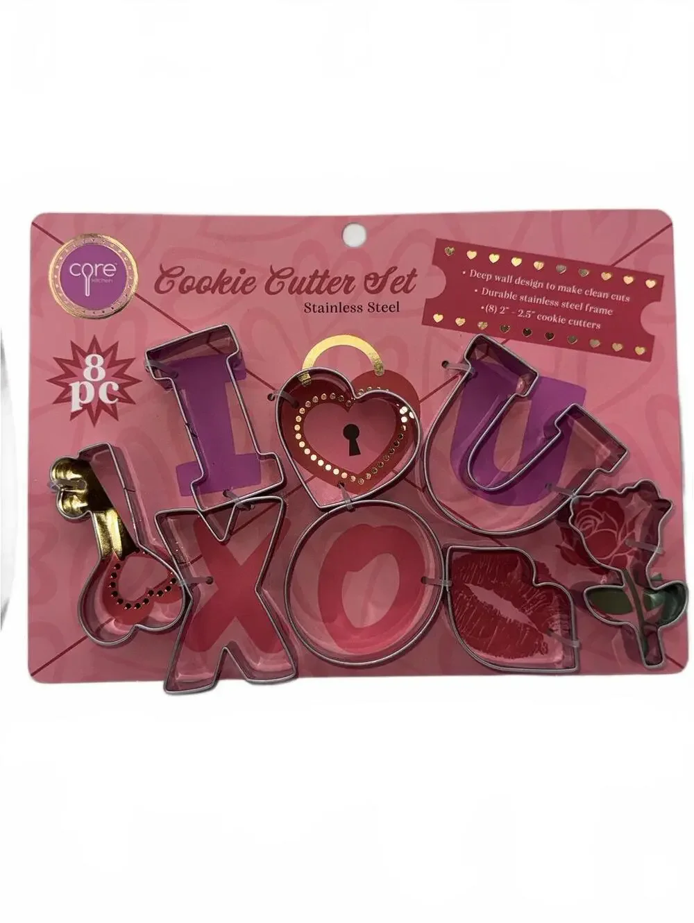 NEW! 8-Piece Stainless Steel Valentine Cookie Cutter Set